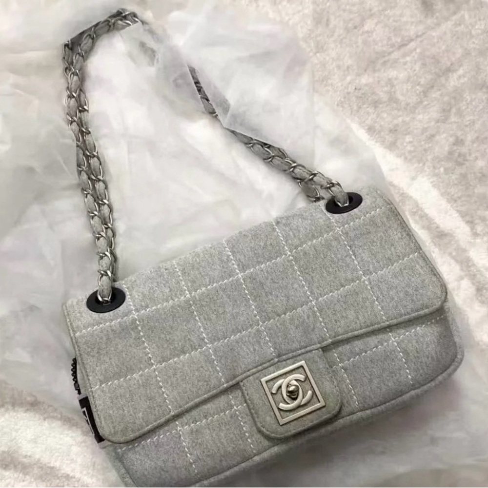 Vintage Chanel Gray Quilted Shoulder Bag